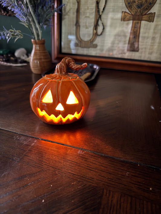 Ceramic Jack-o-Lantern Small Candle Holder