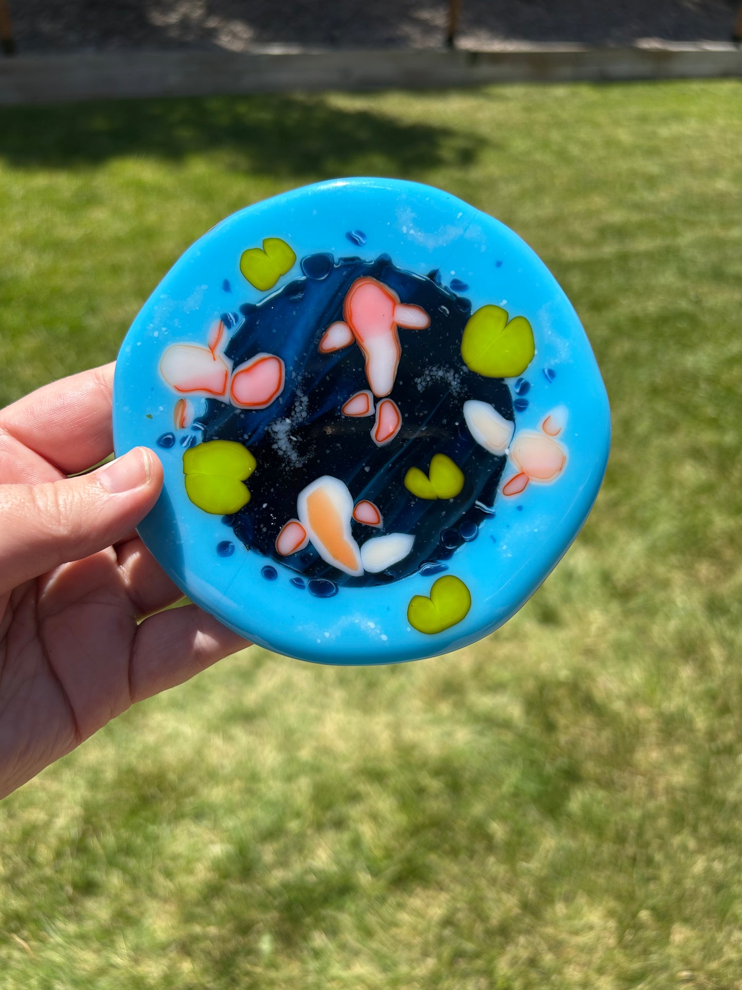 Fused Glass Koi Fish Pond Portrait