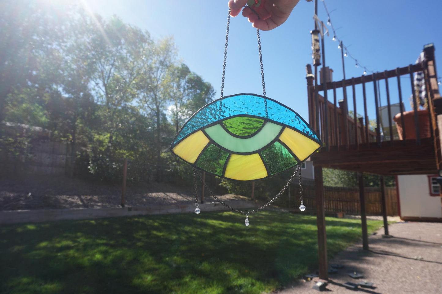 Evil Eye Blue and Green Stained Glass Sun Catcher