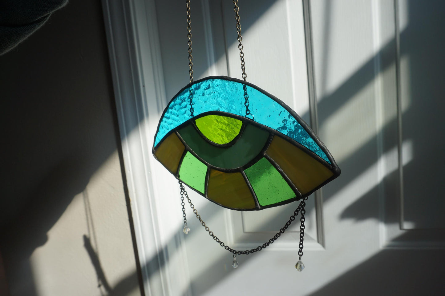 Evil Eye Blue and Green Stained Glass Sun Catcher