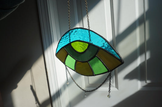 Evil Eye Blue and Green Stained Glass Sun Catcher