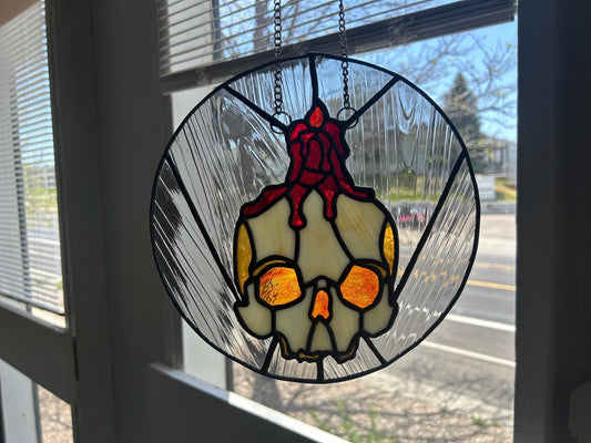 Skull and Candle Stained Glass Sun Catcher