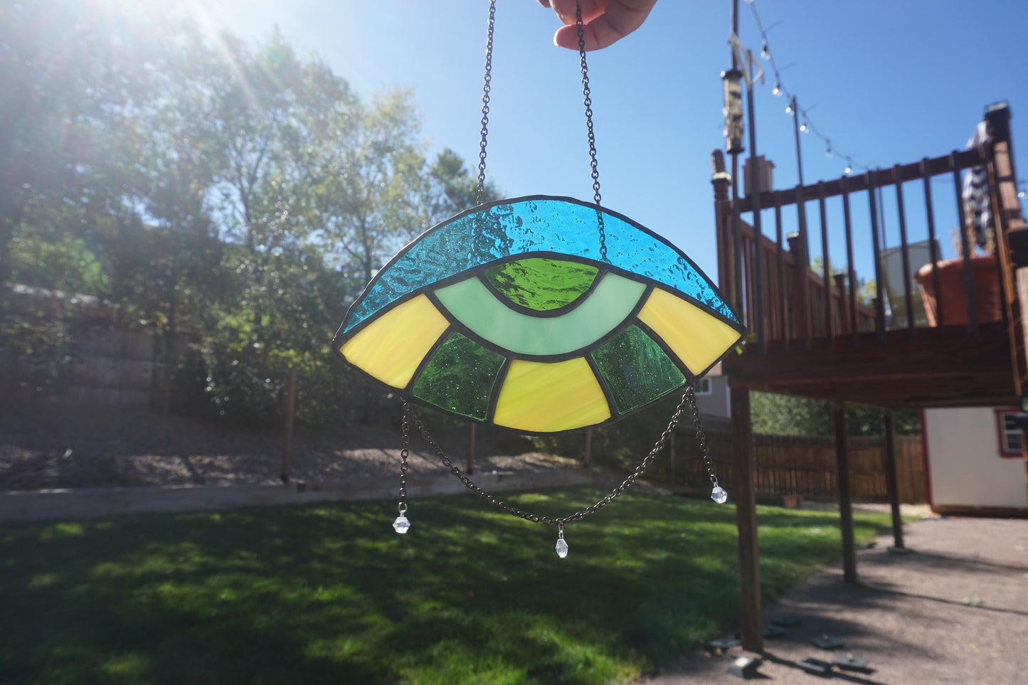 Evil Eye Blue and Green Stained Glass Sun Catcher