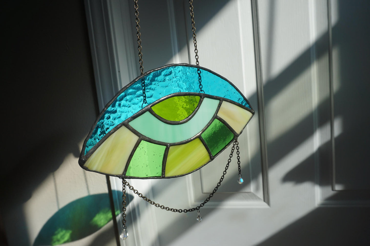 Evil Eye Blue and Green Stained Glass Sun Catcher