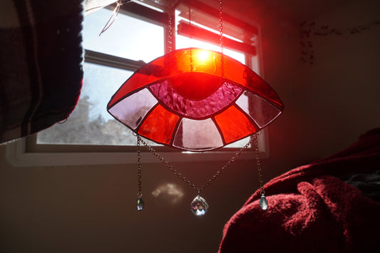 All Seeing Eye Red Stained Glass Sun Catcher