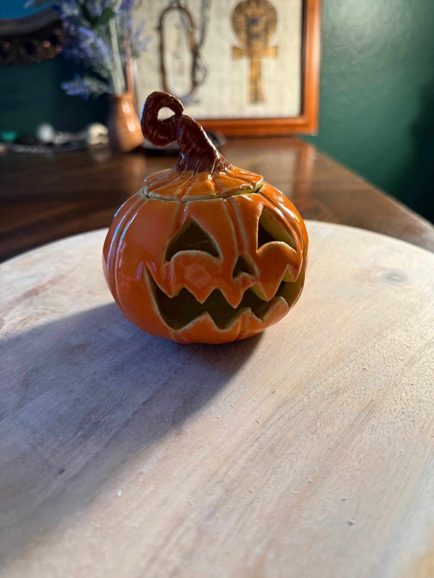 Ceramic Pumpkin Jack-o-lantern Tea Light Holder