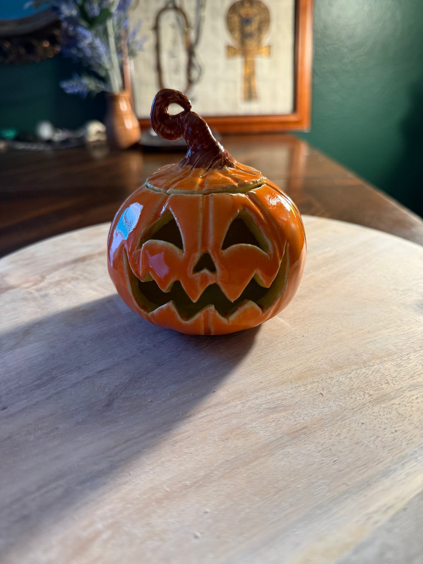 Ceramic Pumpkin Jack-o-lantern Tea Light Holder