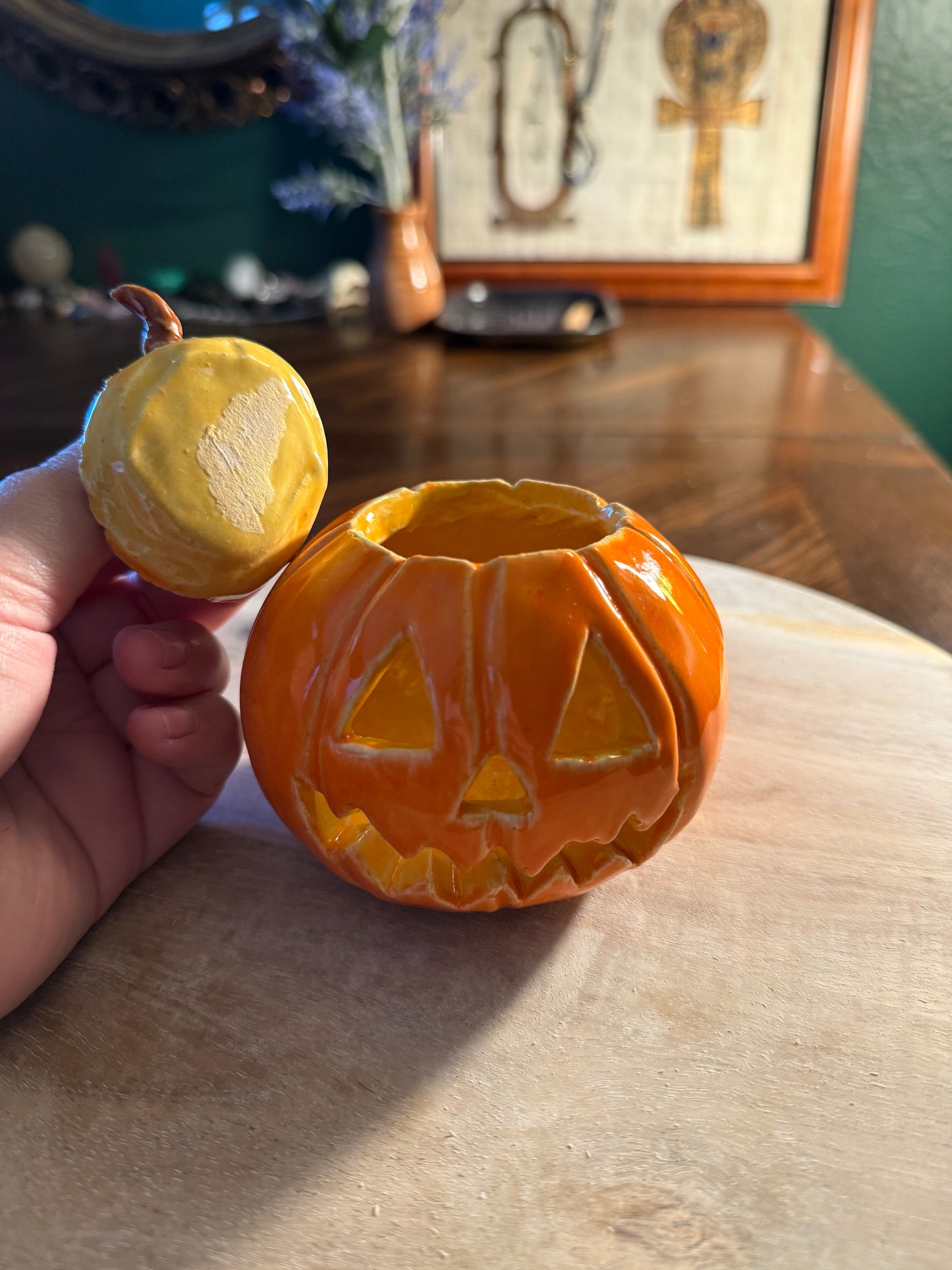 Ceramic Jack-o-Lantern Small Candle Holder