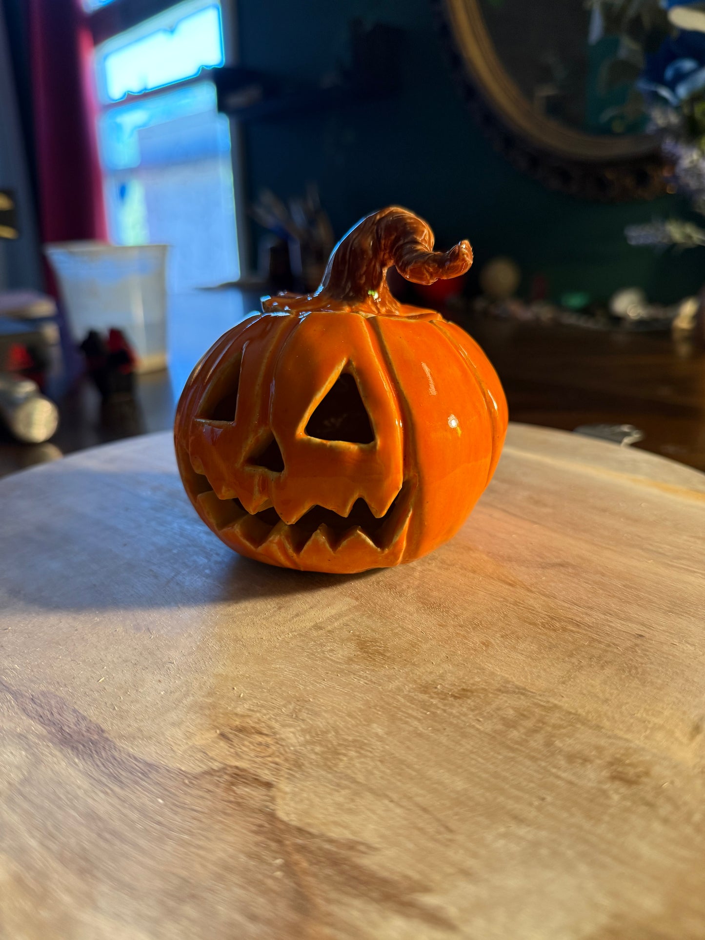 Ceramic Jack-o-Lantern Small Candle Holder