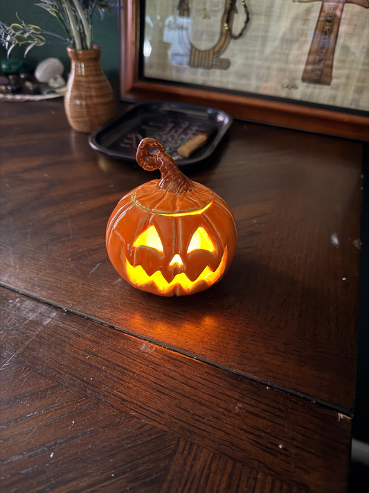 Ceramic Pumpkin Jack-o-lantern Tea Light Holder