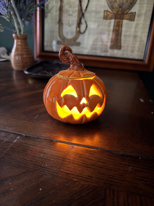 Ceramic Pumpkin Jack-o-lantern Tea Light Holder