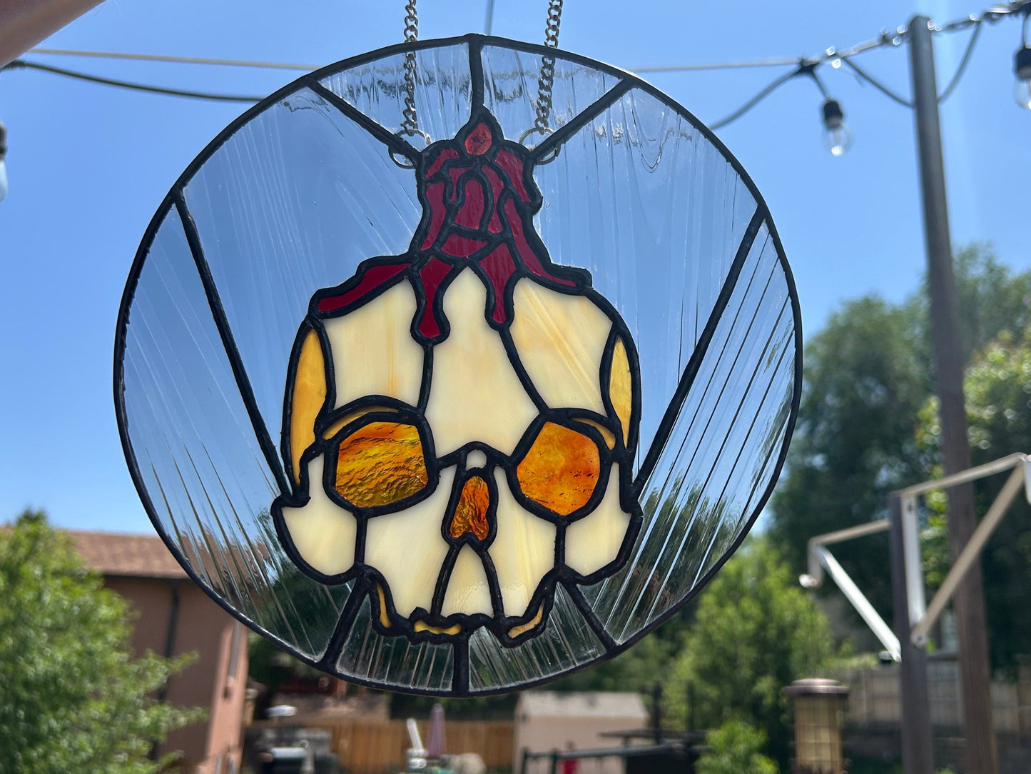 Skull and Candle Stained Glass Sun Catcher
