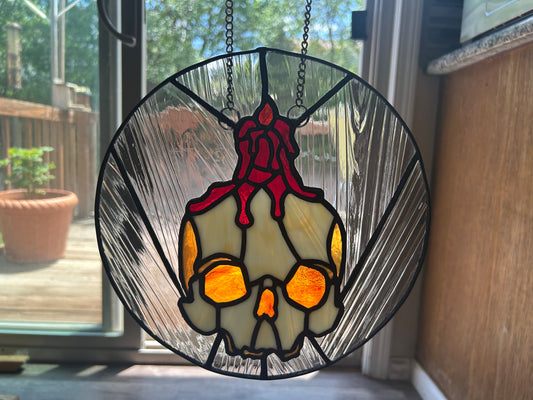 Skull and Candle Stained Glass Sun Catcher
