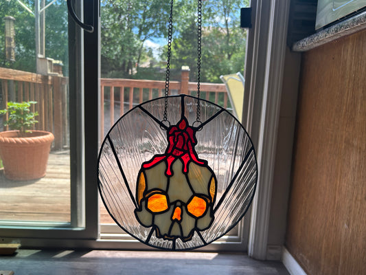 Skull and Candle Stained Glass Sun Catcher