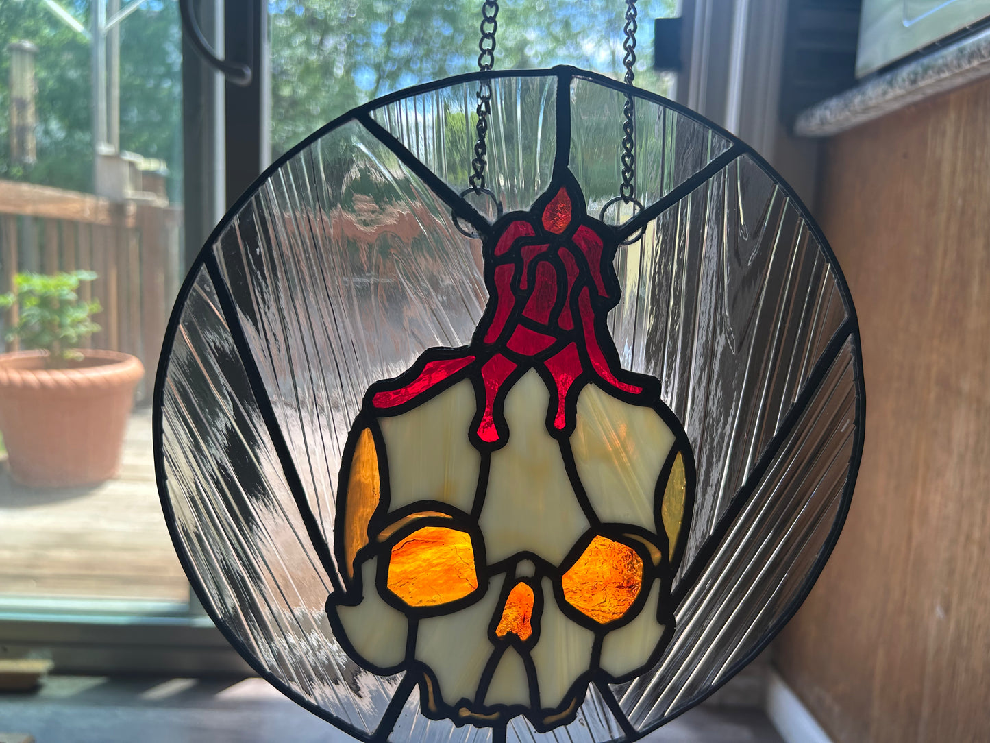 Skull and Candle Stained Glass Sun Catcher