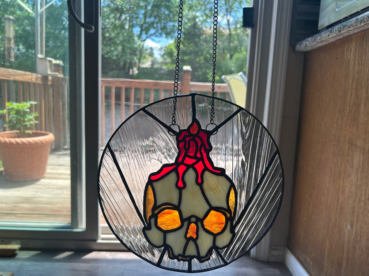 Skull and Candle Stained Glass Sun Catcher
