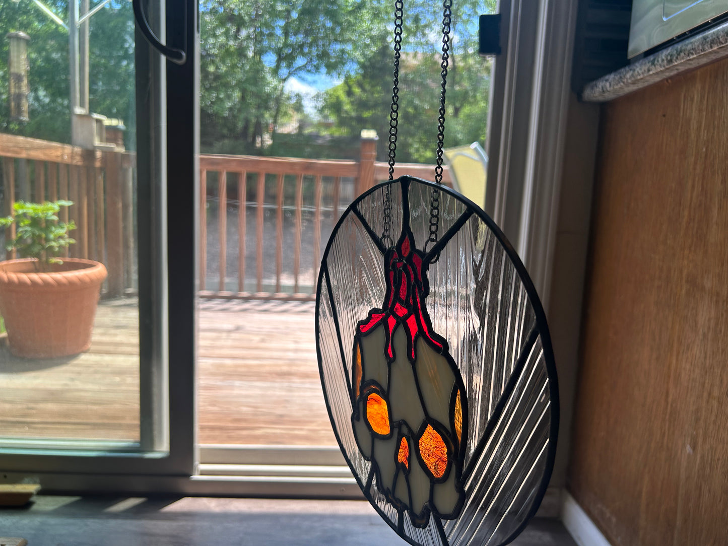 Skull and Candle Stained Glass Sun Catcher