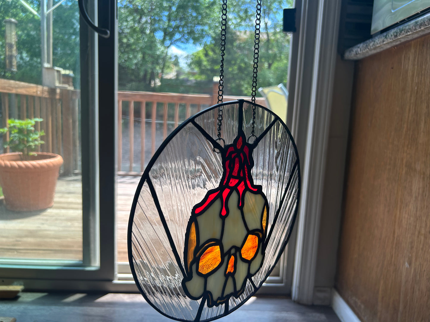 Skull and Candle Stained Glass Sun Catcher