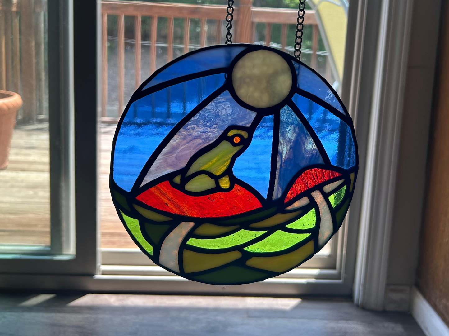 Toadstool and Frog Stained Glass Sun Catcher