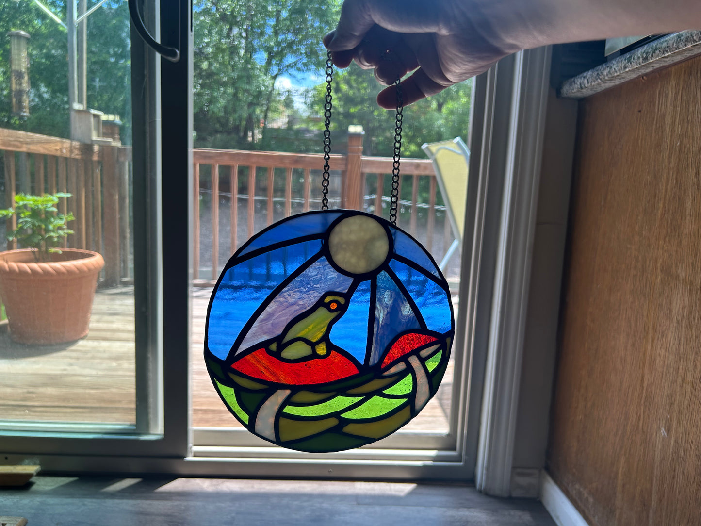 Toadstool and Frog Stained Glass Sun Catcher