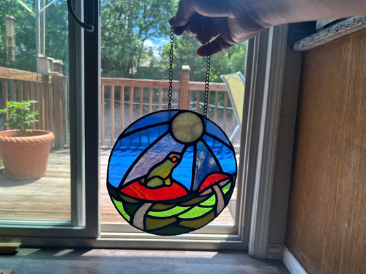 Toadstool and Frog Stained Glass Sun Catcher