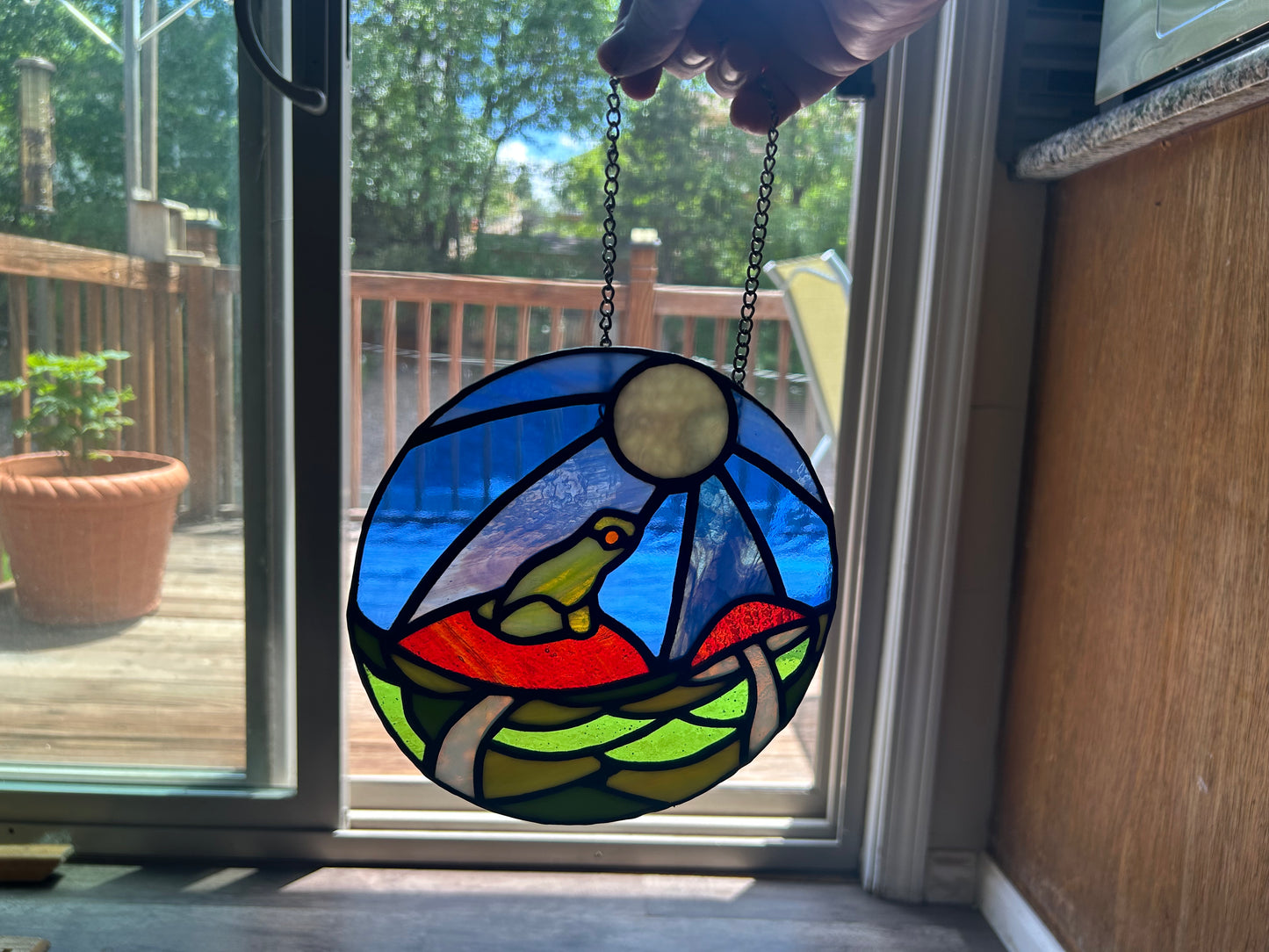 Toadstool and Frog Stained Glass Sun Catcher