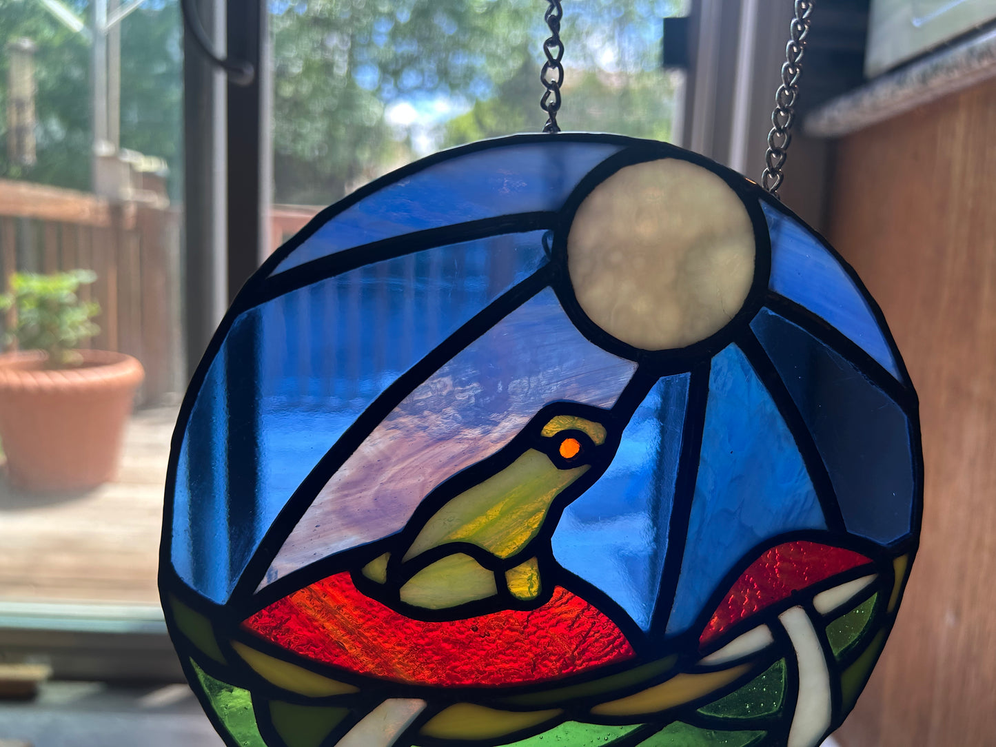 Toadstool and Frog Stained Glass Sun Catcher