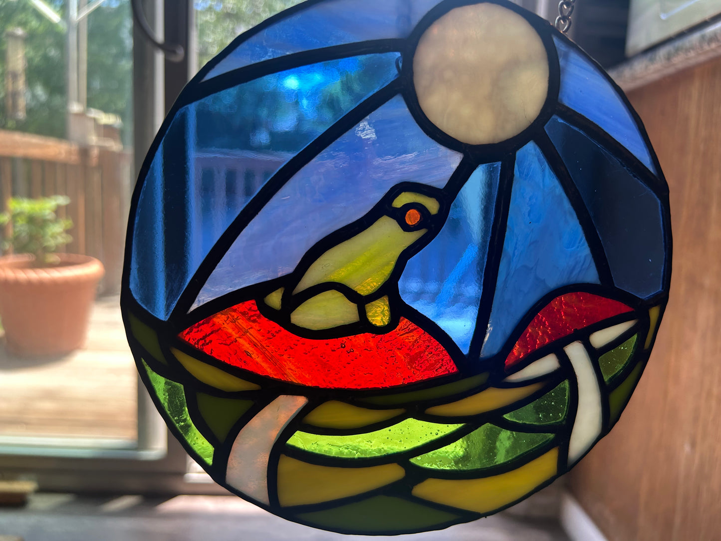 Toadstool and Frog Stained Glass Sun Catcher