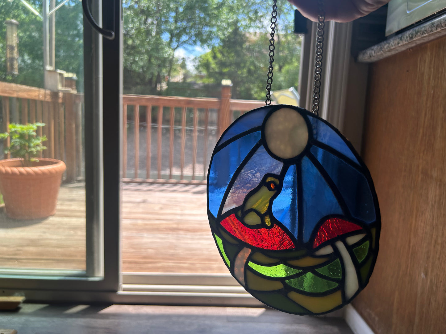 Toadstool and Frog Stained Glass Sun Catcher