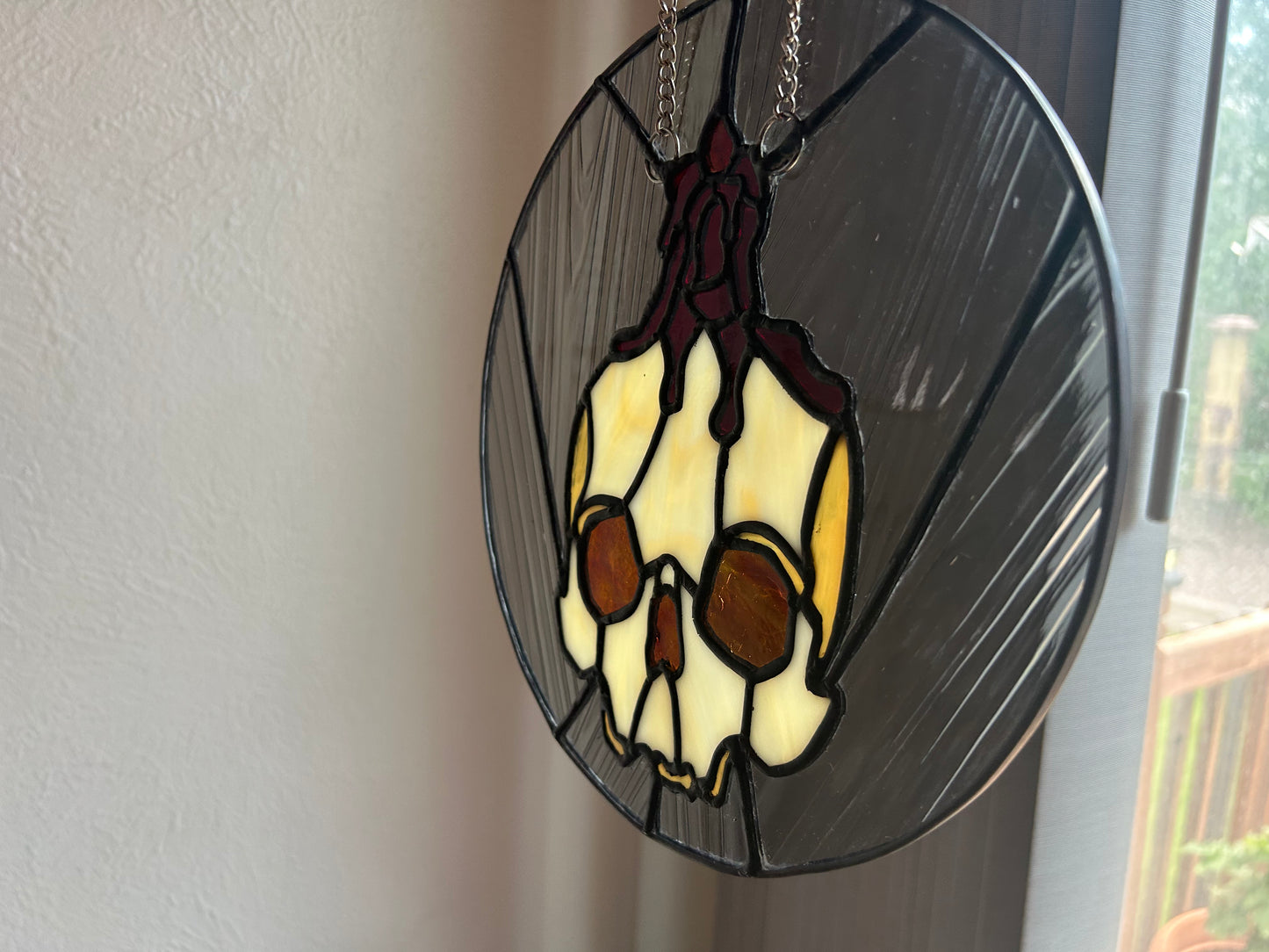 Skull and Candle Stained Glass Sun Catcher