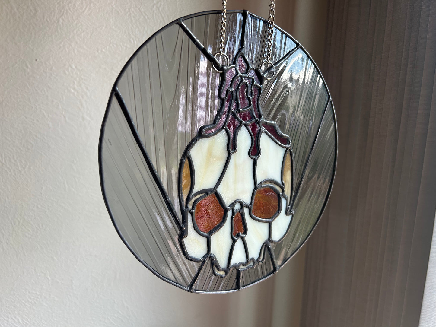 Skull and Candle Stained Glass Sun Catcher