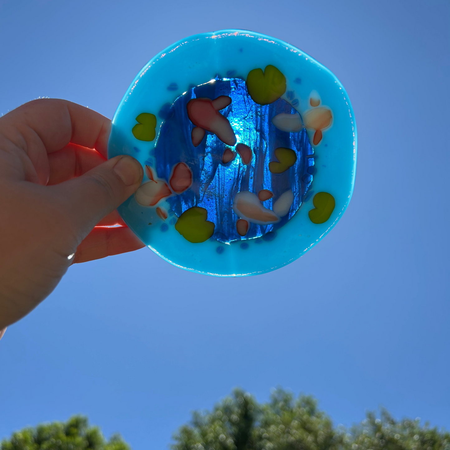 Fused Glass Koi Fish Pond Portrait