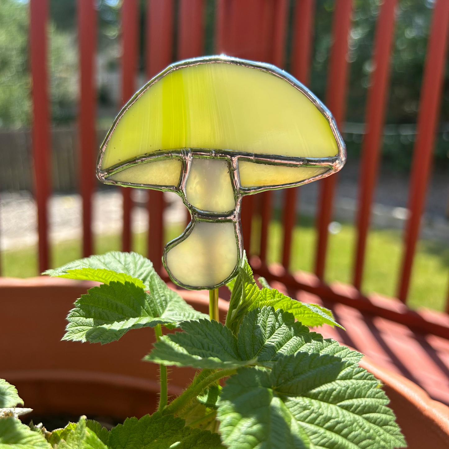Stained Glass Trippy Green Mushroom Garden Stake