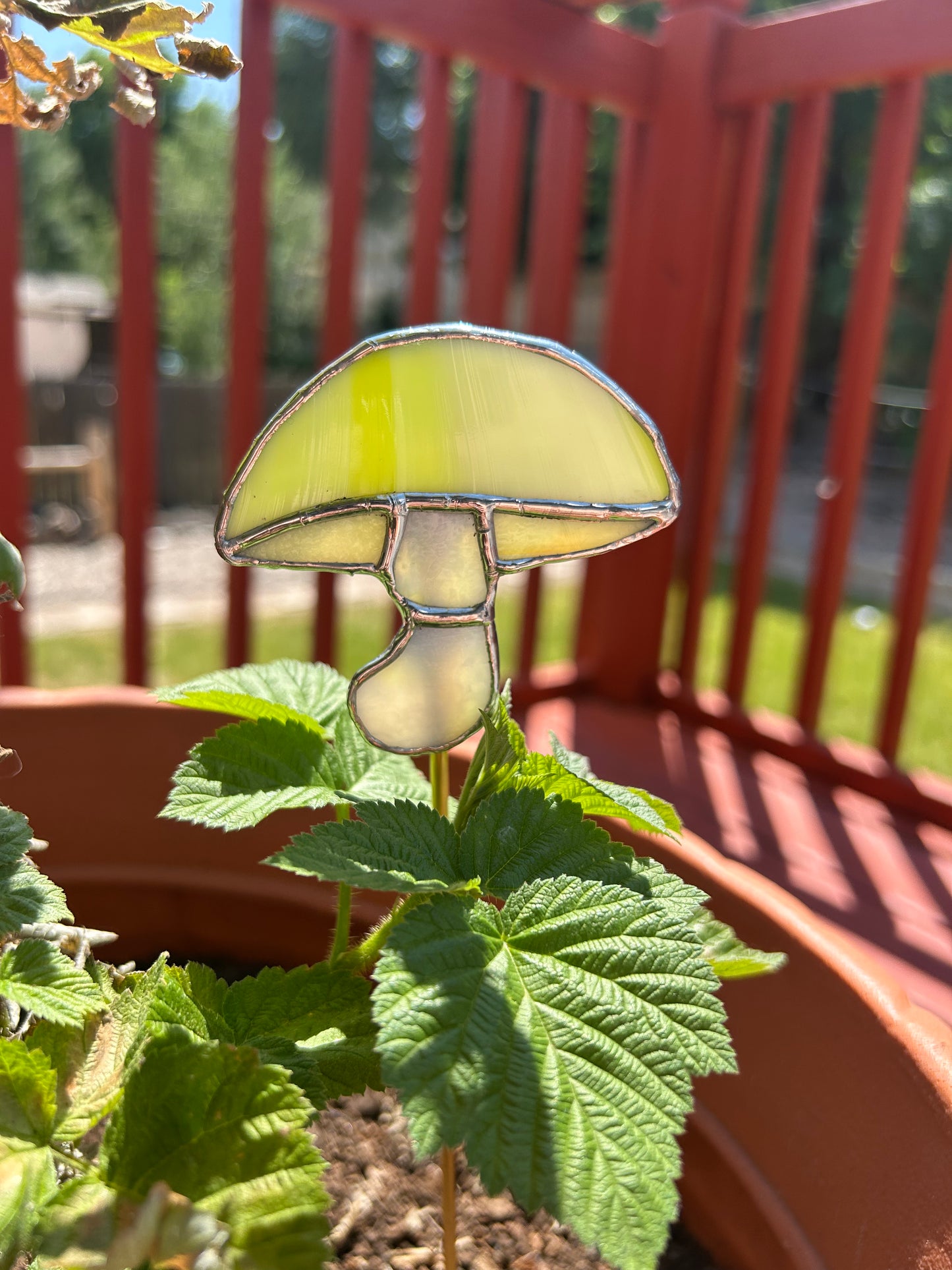 Stained Glass Trippy Green Mushroom Garden Stake