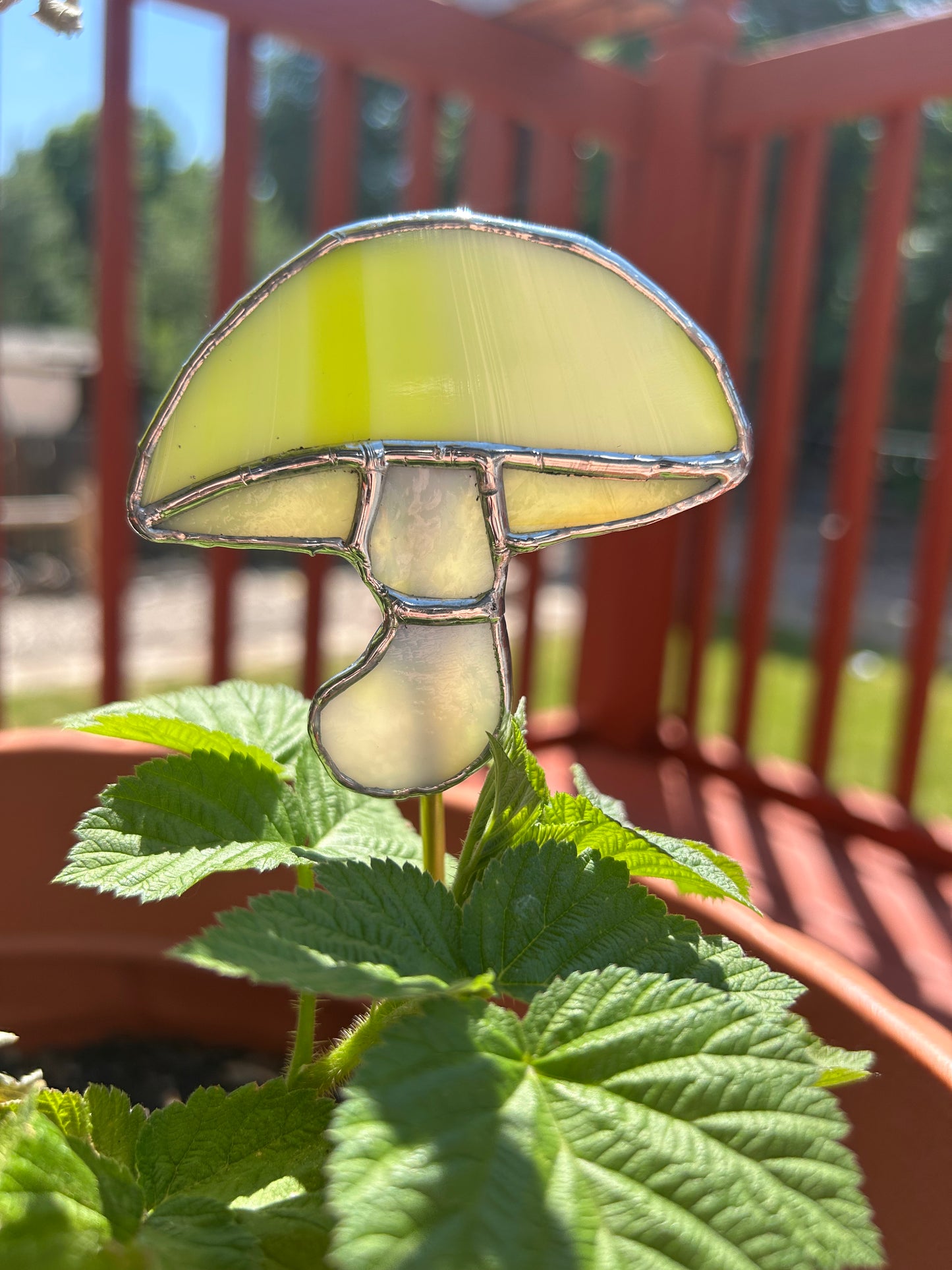 Stained Glass Trippy Green Mushroom Garden Stake