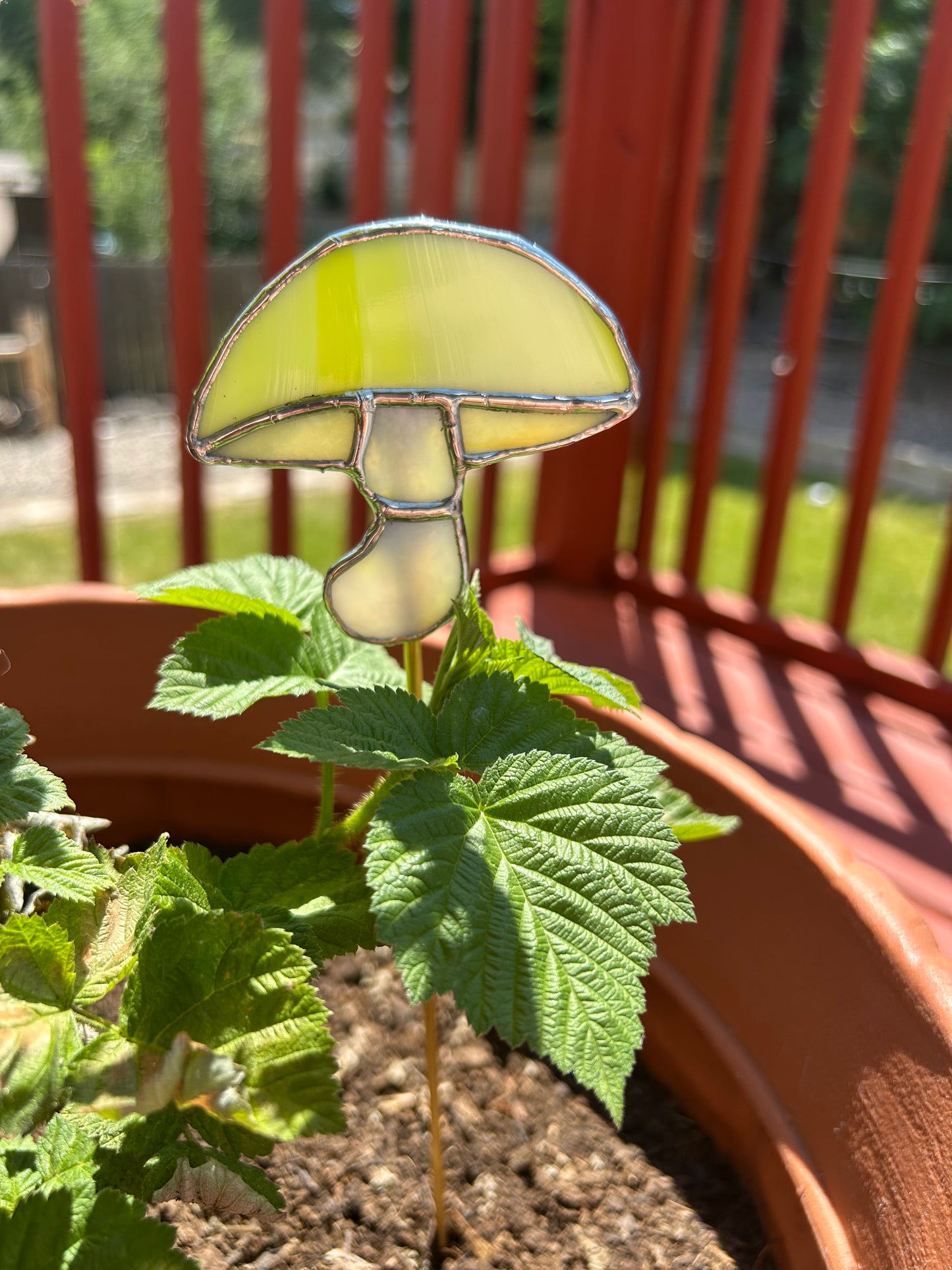Stained Glass Trippy Green Mushroom Garden Stake