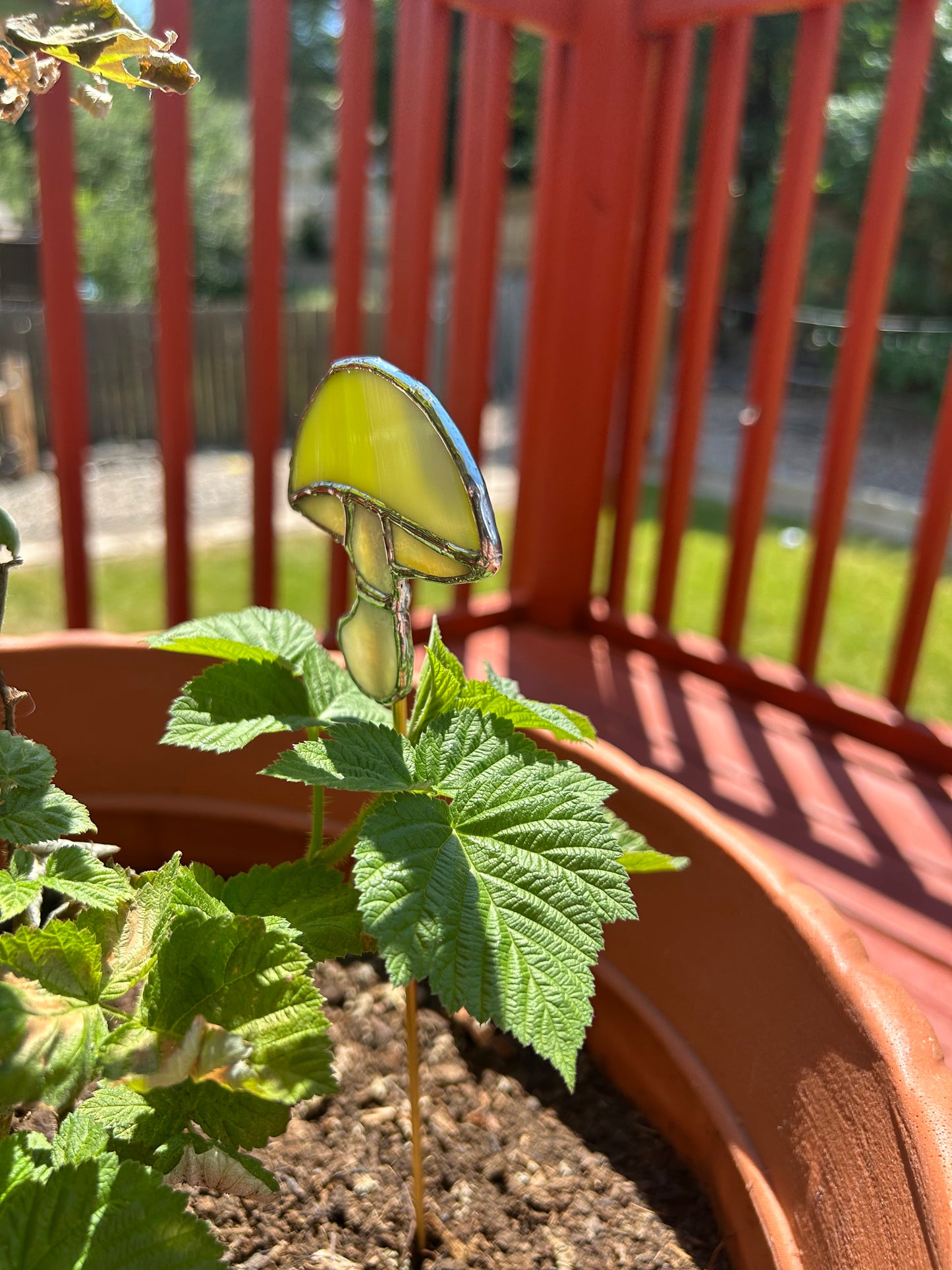 Stained Glass Trippy Green Mushroom Garden Stake