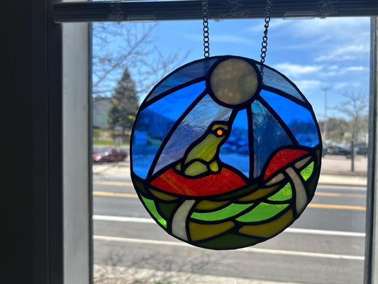 Toadstool and Frog Stained Glass Sun Catcher