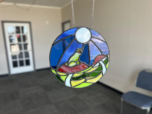 Toadstool and Frog Stained Glass Sun Catcher