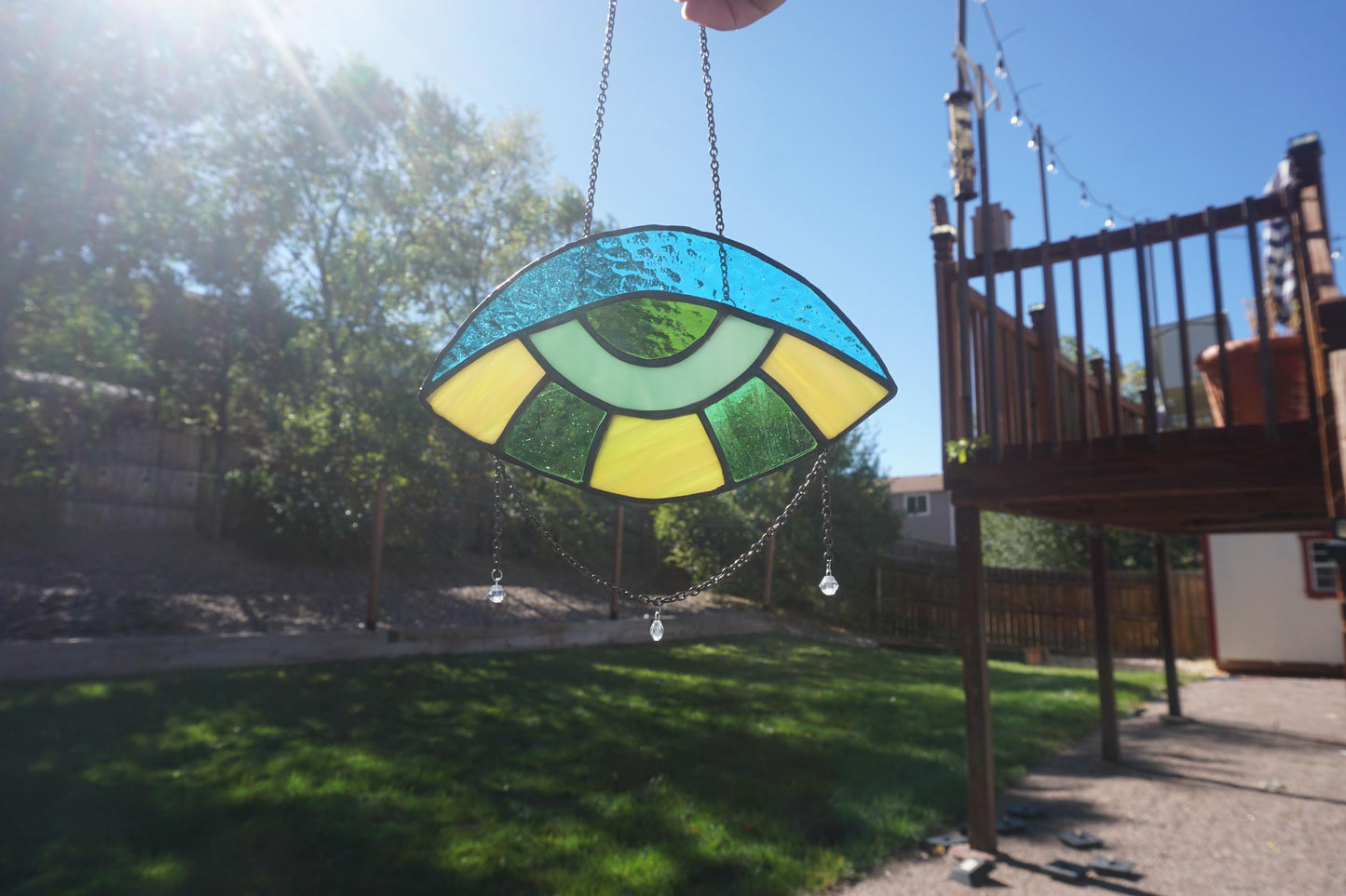 Evil Eye Blue and Green Stained Glass Sun Catcher