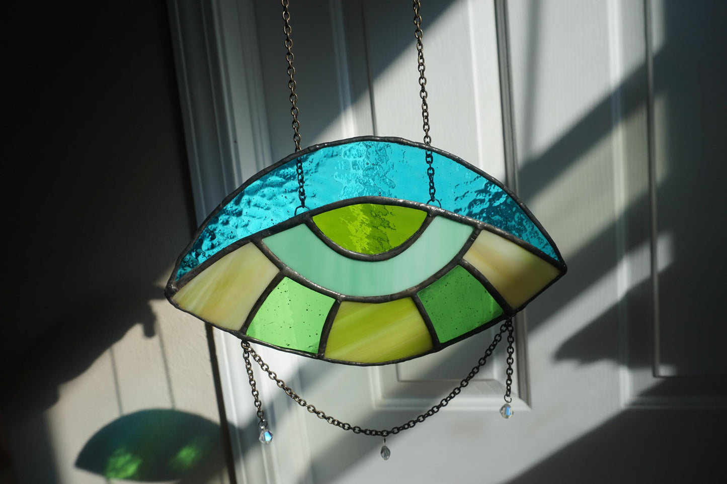 Evil Eye Blue and Green Stained Glass Sun Catcher
