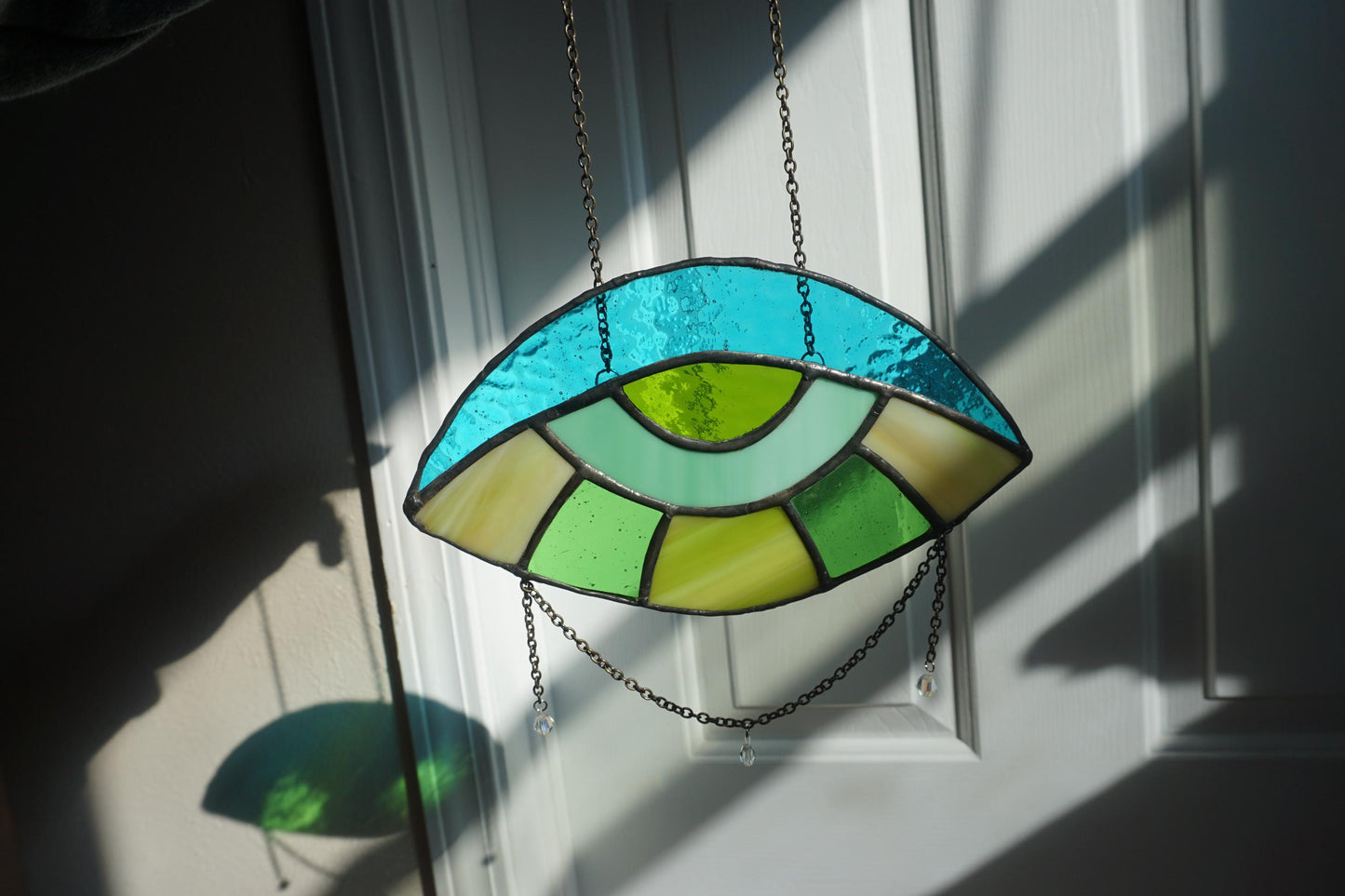 Evil Eye Blue and Green Stained Glass Sun Catcher
